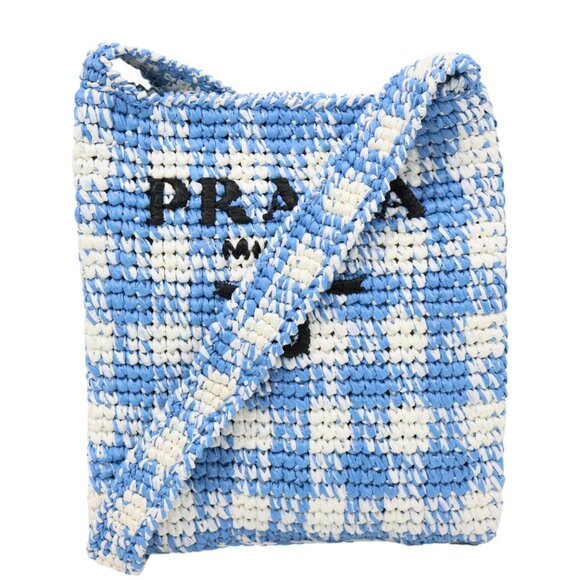 Prada  Embroidered Logo Yarn Raffia Crochet Tote Bag Multicolor - Picture 1 of 12